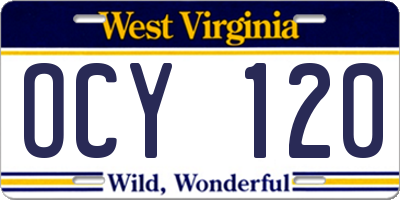 WV license plate OCY120