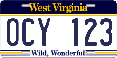 WV license plate OCY123