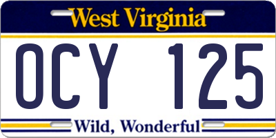 WV license plate OCY125