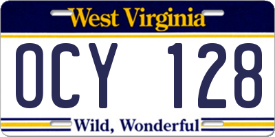 WV license plate OCY128