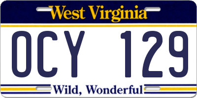 WV license plate OCY129