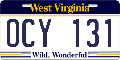 WV license plate OCY131