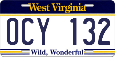 WV license plate OCY132
