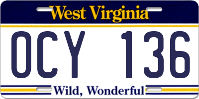 WV license plate OCY136