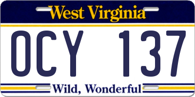 WV license plate OCY137