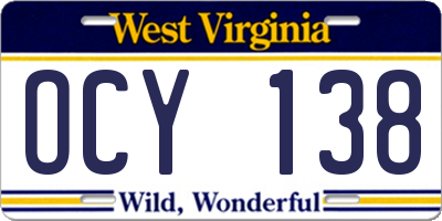 WV license plate OCY138