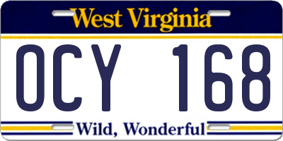 WV license plate OCY168