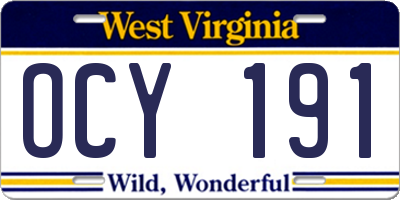 WV license plate OCY191