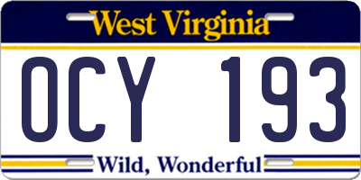 WV license plate OCY193