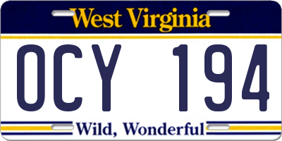 WV license plate OCY194