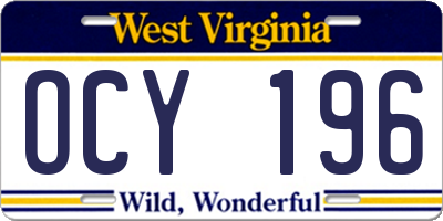 WV license plate OCY196
