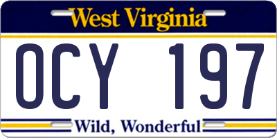 WV license plate OCY197