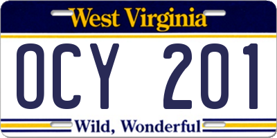 WV license plate OCY201
