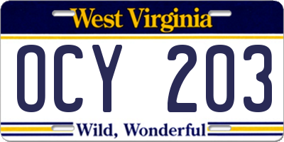 WV license plate OCY203