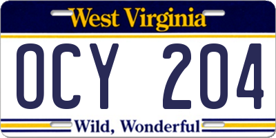 WV license plate OCY204