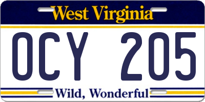 WV license plate OCY205