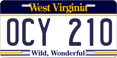 WV license plate OCY210