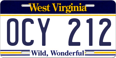 WV license plate OCY212