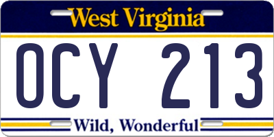 WV license plate OCY213