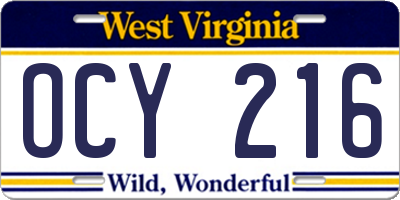 WV license plate OCY216