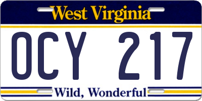WV license plate OCY217