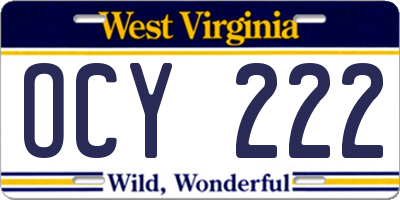 WV license plate OCY222