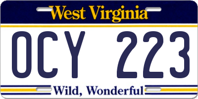 WV license plate OCY223