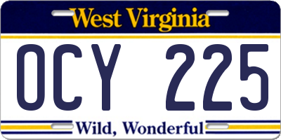 WV license plate OCY225