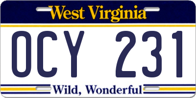 WV license plate OCY231