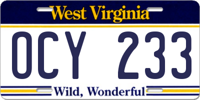 WV license plate OCY233