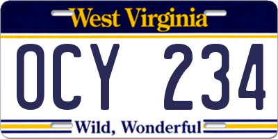 WV license plate OCY234