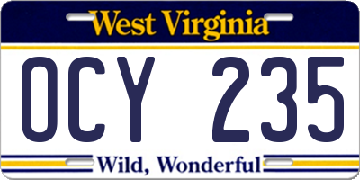 WV license plate OCY235