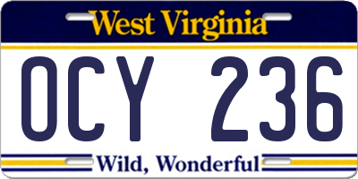 WV license plate OCY236