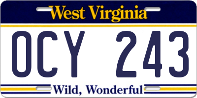 WV license plate OCY243