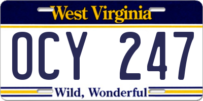 WV license plate OCY247