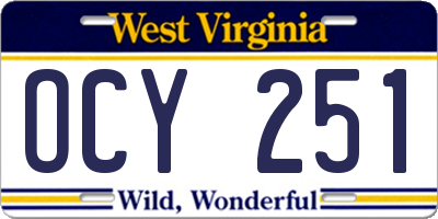 WV license plate OCY251