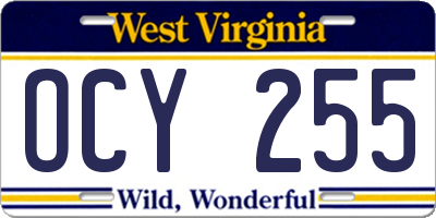 WV license plate OCY255