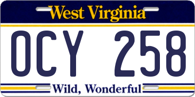 WV license plate OCY258