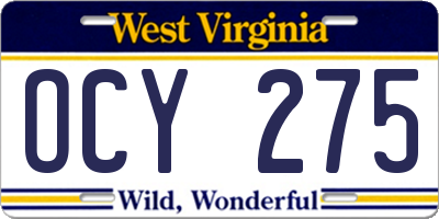 WV license plate OCY275