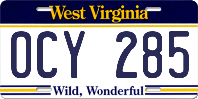 WV license plate OCY285
