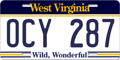 WV license plate OCY287