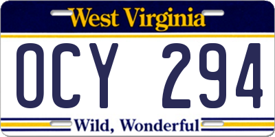 WV license plate OCY294