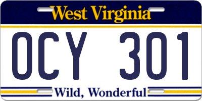 WV license plate OCY301