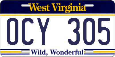 WV license plate OCY305