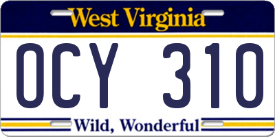 WV license plate OCY310