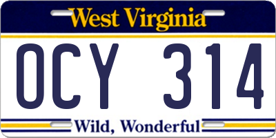WV license plate OCY314