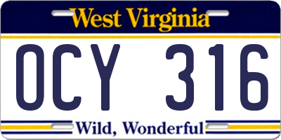 WV license plate OCY316