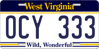 WV license plate OCY333
