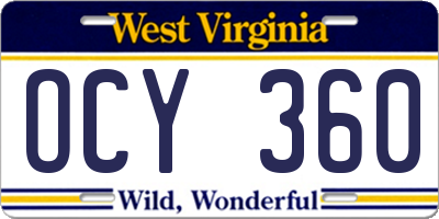WV license plate OCY360