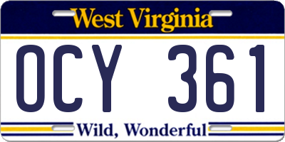 WV license plate OCY361